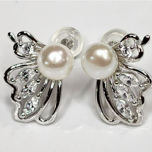 925S White Cultured Freshwater Pearl Butterfly Earrings - Picture 16 of 16